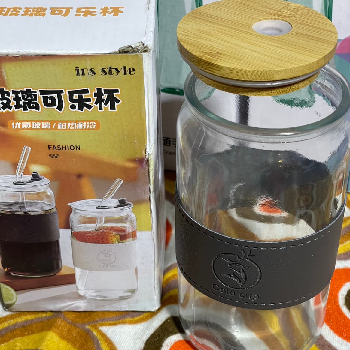 Bamboo lid cola cup + straw